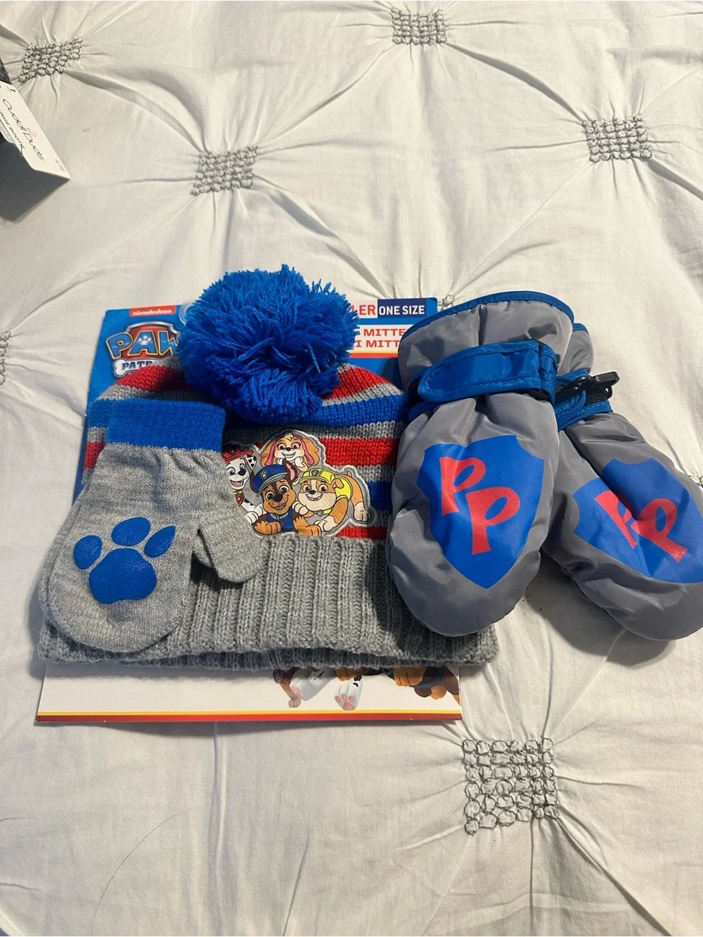 Paw Patrol Kids Winter Hat & Mittens Set - Gray & Blue